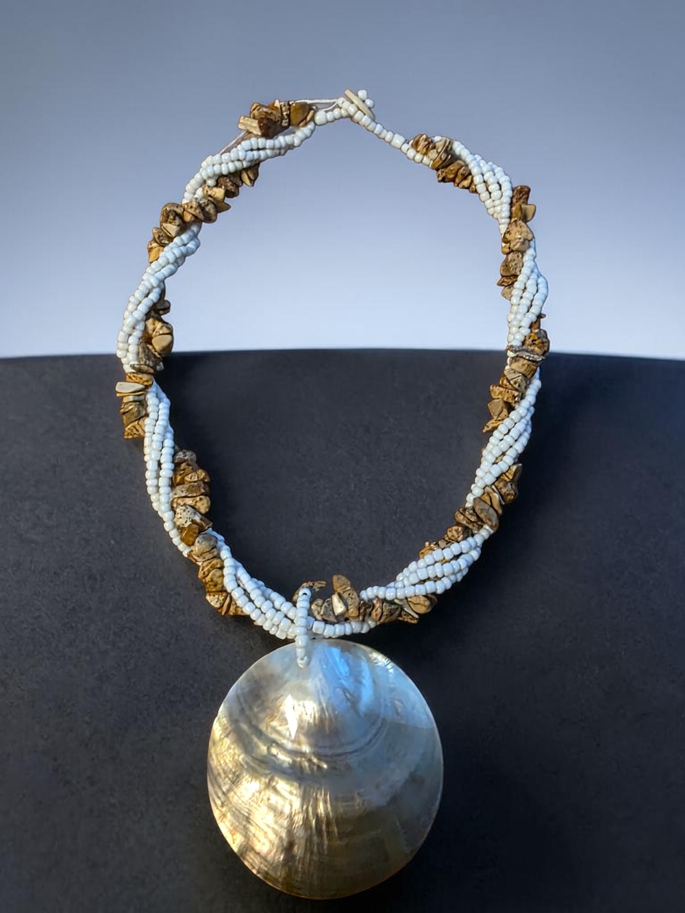 Twisted Seed Bead Jasper Choker Shell Pendant Necklace - Picture 4 of 4